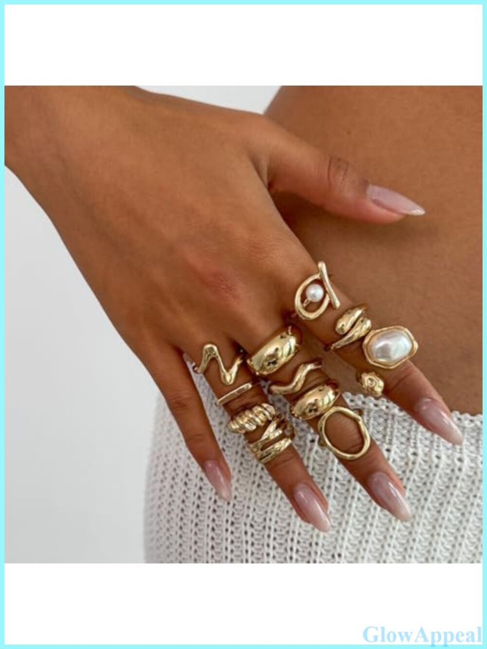 Chunky Stacking Rings Set Open Adjustable Geometric Statement Ring Set - Picture 3 of 6